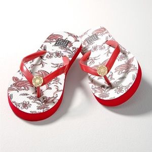 New White House Black Market Fiona Paisley Red Flip Flop Shoe Sz 7 /8 SUMMER 🌞